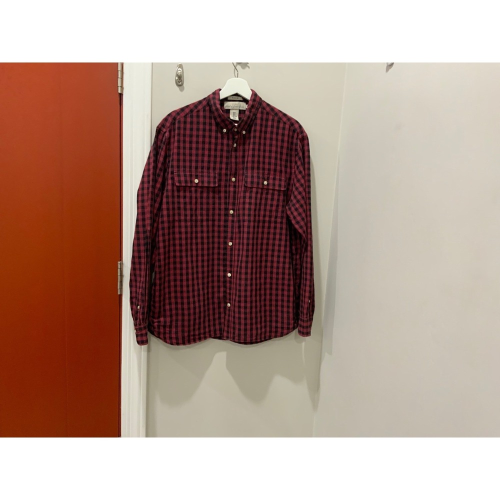 HM LOGG Mens XL Red Black Buffalo Plaid Flannel Button Down Shirt Regular Fit